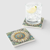 Sunflower Stained Glass Mosaic ストーンコースター (横)