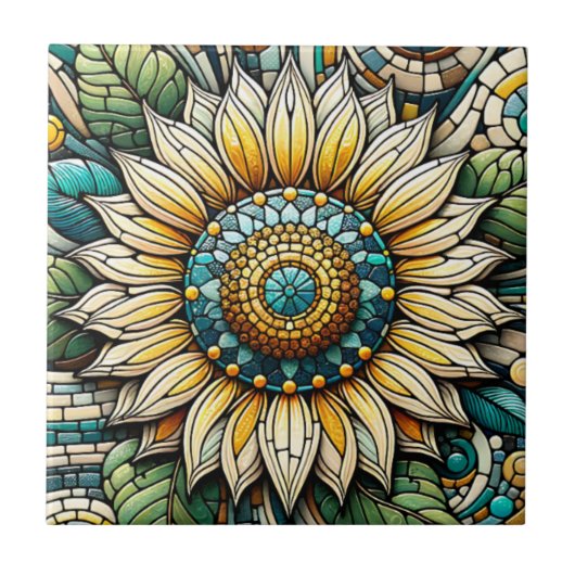 Sunflower Stained Glass Mosaic タイル (正面)