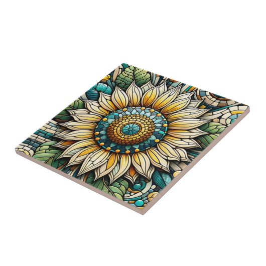 Sunflower Stained Glass Mosaic タイル (側面)