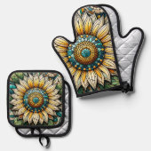 Sunflower Stained Glass Mosaic 鍋つかみ&鍋敷きセット (正面/裏面)