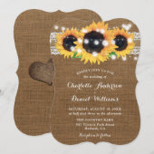 Sunflower String Lights Burlap Lace Wedding 招待状 (正面/裏面)