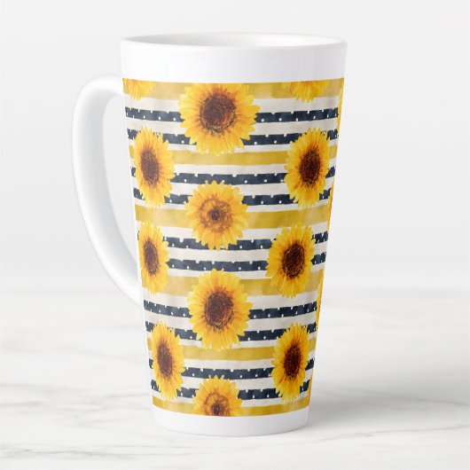 Sunflower Stripes Navy & Yellow  カフェラテマグ (左アングル)