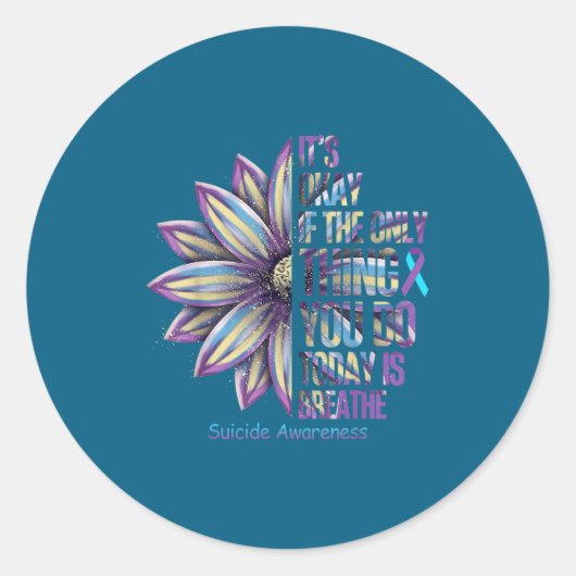 Sunflower Suicide Prevention Awareness Week Teal P ラウンドシール (正面)