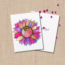 Sunflower Summer Floral Party Pink & Purple サンキューカード