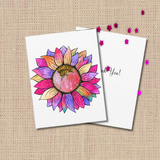 Sunflower Summer Floral Party Pink & Purple サンキューカード