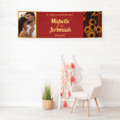 Sunflower Summer Gold Red Wedding Congratulations  横断幕 (インサイチュ)