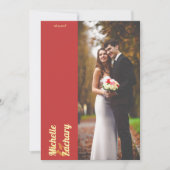 Sunflower Summer Gold Red Wedding Photo サンキューカード (正面)