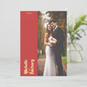 Sunflower Summer Gold Red Wedding Photo サンキューカード (スタンド正面)