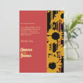 Sunflower Summer Gold Red Wedding Photo サンキューカード (スタンド正面)