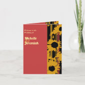 Sunflower Summer Gold Red Wedding Photo Menu カード (正面)