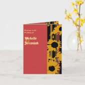 Sunflower Summer Gold Red Wedding Photo Menu カード (黄色い花)