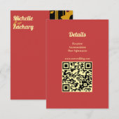 Sunflower Summer Gold Red Wedding QR Code エンクロージャーカード (正面/裏面)
