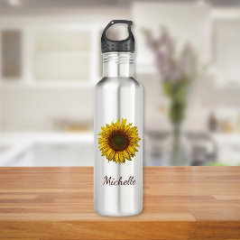 Sunflower Sunflower Rustic Botanical Personalized ウォーターボトル