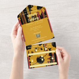 Sunflower Sunset Coral Gold Modern Wedding オールインワン招待状