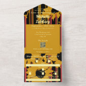 Sunflower Sunset Coral Gold Modern Wedding オールインワン招待状 (内側)