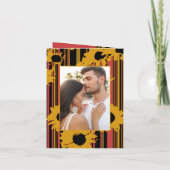 Sunflower Sunset Coral Gold Modern Wedding カード (裏面)