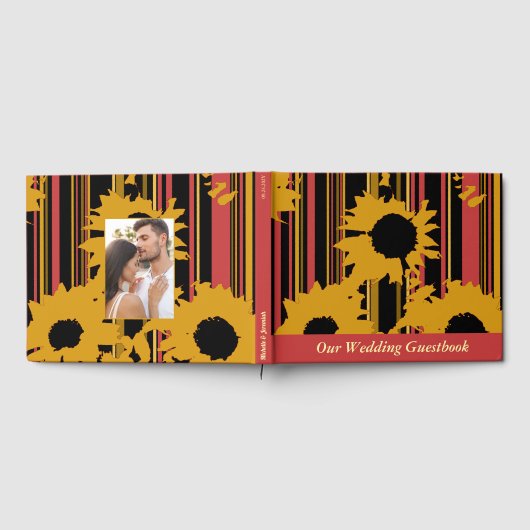 Sunflower Sunset Coral Gold Modern Wedding ゲストブック (全面)
