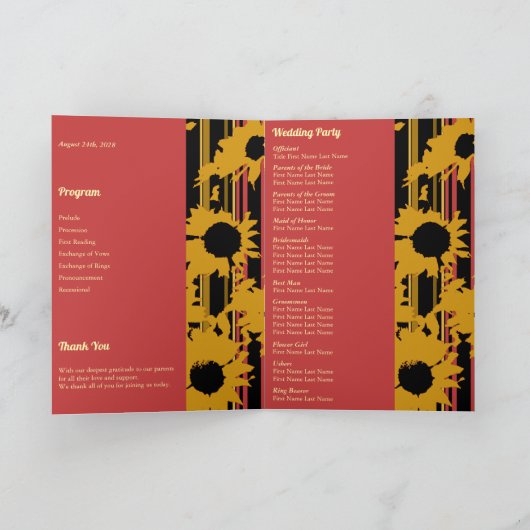 Sunflower Sunset Coral Gold Modern Wedding Photo プログラム (内部)