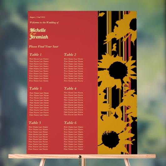Sunflower Sunset Coral Modern Wedding Seat Chart アクリルサイン (ニュートラル)