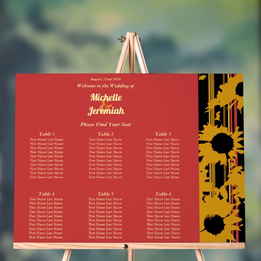 Sunflower Sunset Coral Modern Wedding Seat Chart アクリルサイン (ニュートラル)
