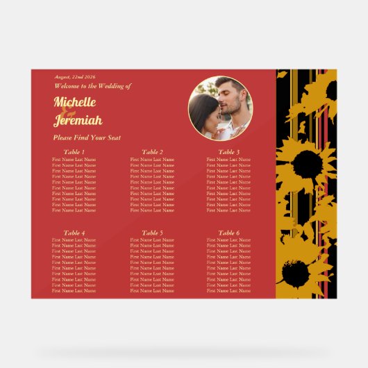 Sunflower Sunset Coral Wedding Photo Seat Chart  アクリルサイン (正面)