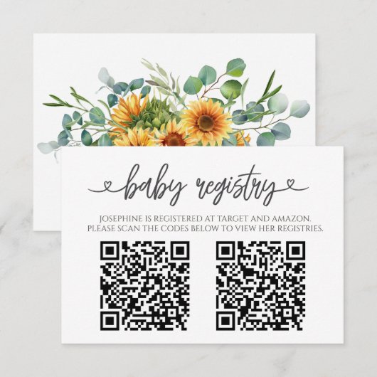 Sunflower Sunshine Fall Baby Shower QR Code エンクロージャーカード (正面/裏面)