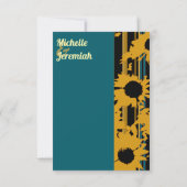 Sunflower Teal Blue Gold Modern QR Code Wedding  出欠カード (裏面)