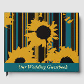 Sunflower Teal Blue Gold Modern Wedding ゲストブック (正面)
