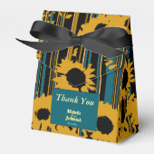 Sunflower Teal Blue Gold Modern Wedding フェイバーボックス (正面サイド)
