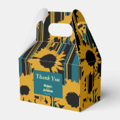 Sunflower Teal Blue Gold Modern Wedding フェイバーボックス (正面サイド)
