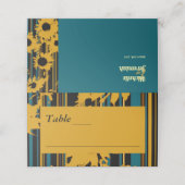 Sunflower Teal Blue Gold Modern Wedding プレイスカード (外部開封)