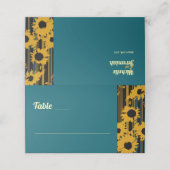Sunflower Teal Blue Gold Modern Wedding プレイスカード (外部開封)