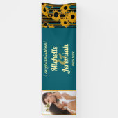 Sunflower Teal Blue Gold Modern Wedding 横断幕 (縦)