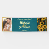 Sunflower Teal Blue Gold Modern Wedding 横断幕 (横)