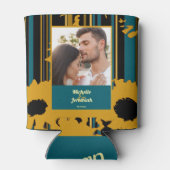 Sunflower Teal Blue Gold Modern Wedding 缶クーラー (裏面)