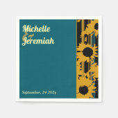 Sunflower Teal Blue Gold Modern Wedding Cocktail スタンダードカクテルナプキン (正面)