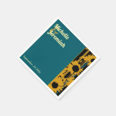 Sunflower Teal Blue Gold Modern Wedding Cocktail スタンダードカクテルナプキン (角)