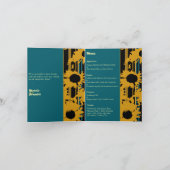 Sunflower Teal Blue Gold Modern Wedding Menu カード (内部)