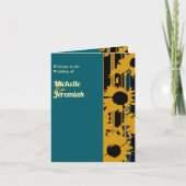 Sunflower Teal Blue Gold Modern Wedding Menu カード (正面)