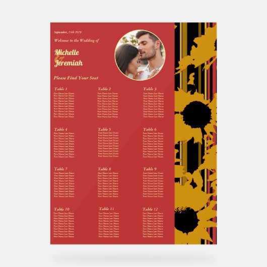 Sunflower Teal Blue Gold Modern Wedding Photo アクリルサイン (正面)