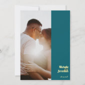 Sunflower Teal Blue Gold Modern Wedding Photo 招待状 (裏面)