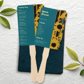 Sunflower Teal Blue Gold Modern Wedding Program ハンドファン