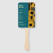 Sunflower Teal Blue Gold Modern Wedding Program ハンドファン (正面)