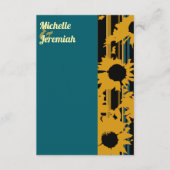 Sunflower Teal Blue Gold Modern Wedding QR Code  エンクロージャーカード (正面)