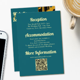 Sunflower Teal Blue Gold Modern Wedding QR Code  エンクロージャーカード