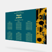Sunflower Teal Blue Gold Modern Wedding Seat Chart アクリルサイン (傾斜)
