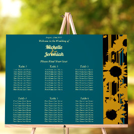 Sunflower Teal Blue Gold Modern Wedding Seat Chart アクリルサイン