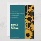 Sunflower Teal Blue Gold Wedding Photo セーブザデート (正面)