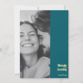 Sunflower Teal Blue Gold Wedding Photo セーブザデート (裏面)