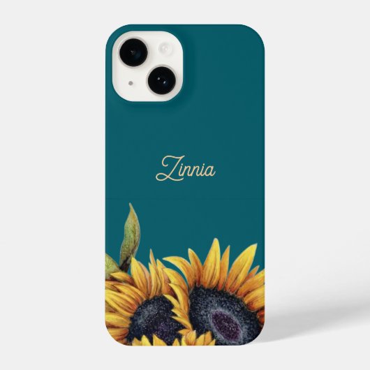 Sunflower Teal Modren Minimal Initial Phone Case iPhoneケース (裏面)